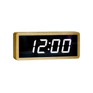 Desk Table Bamboo Case LED Large Number Screen Digital Clock Big Digital LED Clock