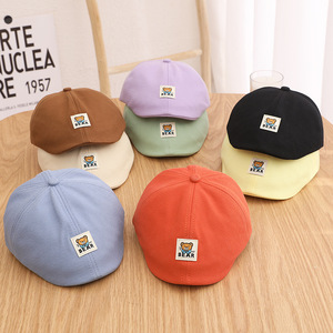Chapeau béret mignon ourson pour garçons et filles, bérets plats coréens, casquette gavroche de couleur unie pour enfants - Product Image 1
