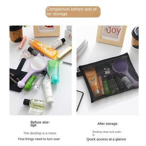 Sac de rangement cosmétique en nylon transparent avec fermeture éclair, pochette de voyage multifonctionnelle portable en maille avec fermeture éclair pour le maquillage - Product Image 4