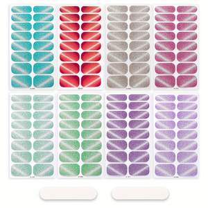 Beliebte 3D UV-freie Dünne Glänzende Silber Glitzer Cat-Eye-Lack Wasserdichte PET-Material Full Wraps Nagelsticker-Set Nagel Wraps - Product Image 6