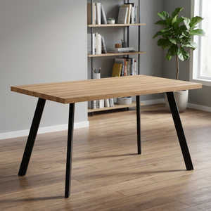 Table à manger rectangulaire moderne avec plateau en bois et pieds en métal pour la maison, design minimaliste, structure stable - Product Image 4