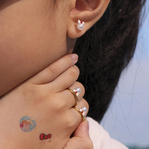 Милые крутые детские украшения с жемчужным бантом розовое ожерелье браслет кольцо серьги Веселые девушки из нержавеющей стали цвет набор украшений - Product Image 2