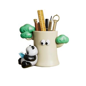 Custom Hand-painted Fashion Resin Crafts Panda Statue Storage Pen Holder Home Decoration