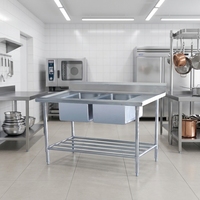 Évier double en acier inoxydable 304 brossé, certifié NSF, robuste, pour cuisine industrielle et commerciale, OEM ODM, style européen, réglable