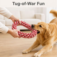 Jouet à mâcher pour chien en corde de coton tressée, anneau durable pour tirer la balle, jouet de dentition pour animaux de compagnie, rouge et blanc