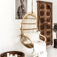 Fauteuil suspendu en rotin véritable de style nordique, chaise à bascule en rotin pour intérieur et extérieur, idéale pour balcon et gîte