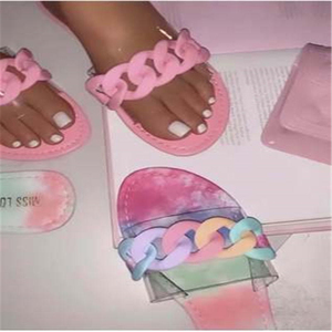 Fashion Sexy Roman Style <b>PVC</b> Transparent Chain Decoration Flat Outdoor Female slippers Summer New Style <b>Plus</b> <b>Size</b> Beach Slipper - Product Image 4