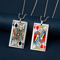Collier personnalisé en acier inoxydable plaqué argent, style néo-gothique, avec design créatif de cartes à jouer, étiquette en acier inoxydable