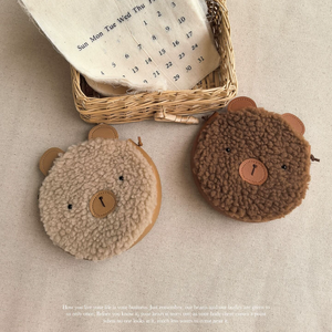 Automne et hiver mignon dessin animé ours agneau laine porte-monnaie sac mode enfants Mini fermeture éclair épaule sacs à bandoulière - Product Image 1