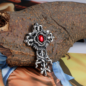 Chinese Style Double Dragon <b>Cross</b> Pendant Tibetan Silver Four Color Jewelry SP503 - Product Image 2