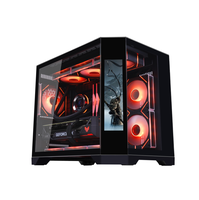 Casing PC Desktop Mid Tower Panoramic Tempered Glass untuk Komputer Gaming MATX dengan Layar LCD