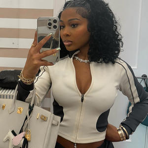 Nuovi Shorts due pezzi Set colletto da Fitness Slim Top Shorts tuta Color Block da donna 2 pezzi Set tuta da ginnastica - Product Image 5