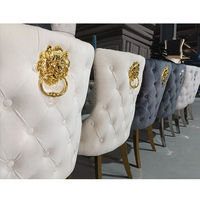 Chaises de Salle à Manger Luxe Européen Capitonnées en Velours Tissu Tête de Lion Design Moderne Pieds en Acier Inoxydable, Lots de 6