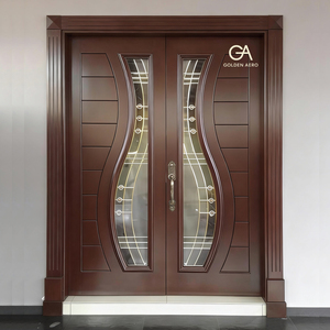 Puerta Doble de Acero Contemporánea con Paneles de Vidrio Decorativos para Uso Exterior - Product Image 4