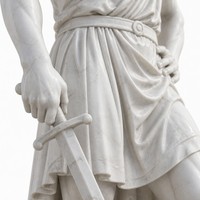 Fontaine de jardin en marbre grec, statue Valor, élément aquatique, épée sculptée à la main, dauphin ailé pour villa, domaine, hôtel, parc