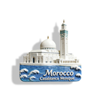 Vente en gros d'aimants de voyage personnalisés en résine 3D, souvenirs de la Mosquée de Casablanca, Bab Mansour, Chefchaouen, aimants de réfrigérateur, souvenirs du Maroc