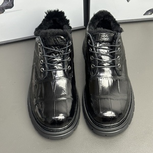 Black 100% crocodile leather Oxfords With Plush Lining Round Toe Lace-Up Winter <b>Dress</b> Shoes <b>Rubber</b> Outsole EVA Midsole - Product Image 3