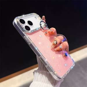 Funda de lujo con diamantes y purpurina de TPU para iPhone 17 Air 16 15 Pro Max, con soporte DIY y cubierta trasera transparente para la lente - Product Image 5