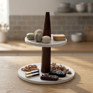 Support de service à deux niveaux en marbre de qualité supérieure, plateau décoratif pour desserts, support à gâteaux pour la maison, la table à manger, les fêtes, les buffets, la présentation de la restauration - Product Image 2