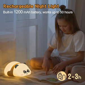 Lampu malam tidur di perut Panda untuk anak, lampu meja LED isi ulang daya USB Sentuh lampu Panda silikon lucu - Product Image 5