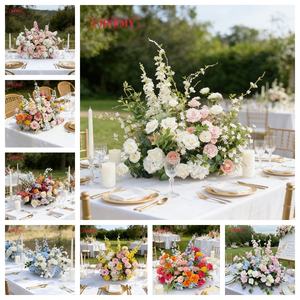 Centre <span class=keywords><strong>de</strong></span> table élégant en fleurs artificielles blanches et roses pour <span class=keywords><strong>mariage</strong></span>, <span class=keywords><strong>décoration</strong></span> <span class=keywords><strong>de</strong></span> table extérieure - Product Image 2