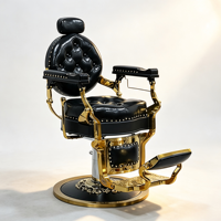 Fauteuil de Barbier Élégant en PU Noir avec Rivets, Chaise de Coiffure Professionnelle à Cadre Doré et Relevage Hydraulique – Fournisseur d'Usine