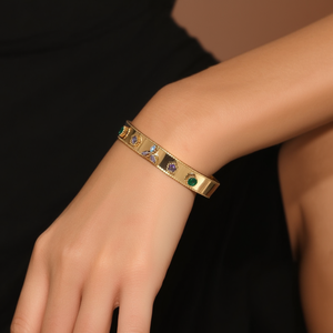 Bracelet en acier inoxydable plaqué or avec pierres précieuses pour femmes, bijoux de mode - Product Image 3
