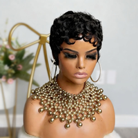 Perruques Courtes en Cheveux Humains 100% Naturels, Vierge Brésilienne Remy, Entièrement Faite à la Machine, avec Dentelle Frontale, pour Femmes Noires - Vente en Gros