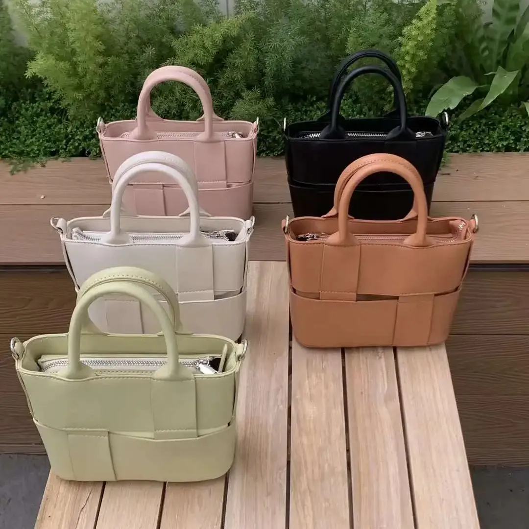 New 2024 Handbag Bags Women Solid Color Personalized Splicing Woven Small Square Handbag Shoulder Crossbody Bag