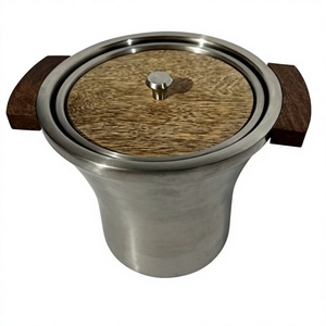 Home <b>Bar</b> Supplies Leakproof Metal Ice Bucket With Wooden Lid Easy <b>Portable</b> Beverage Beer Wine Cooler New Ice bucket For Camping - Product Image 1