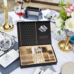 24-Piece All-Steel Tableware Set Popular Portugal Cutlery Flatware with Gift Box Includes Knife Fork Spoon Teaspoon