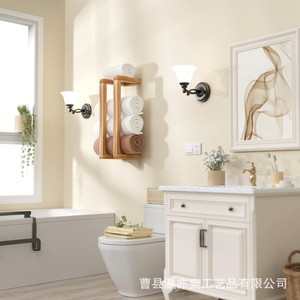 Wooden Towel Rack Wall Mounted 3 <b>Bars</b> Storage Organizer Bathroom <b>Shelf</b> - Product Image 3