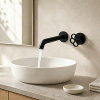 Robinet de lavabo mural monocommande en laiton noir avec cartouche céramique, mitigeur de lavabo encastré