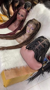 Pelucas trenzadas para mujeres, de 36 pulgadas cabellera larga, cuadrada y grande, con malla doble, color negro, sin nudo, con pelo de bebé - Product Image 5