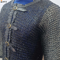 Chemise en cotte de mailles rivetée plate en acier doux armure de reconstitution médiévale Hauberk manches complètes artisanat de rondelle d'armure de corps Viking