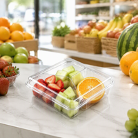 Boîte à fruits carrée en PET transparent à 3 compartiments avec couvercle séparé, jetable, pour salade de fruits frais coupés, qualité alimentaire, vente en gros, OEM