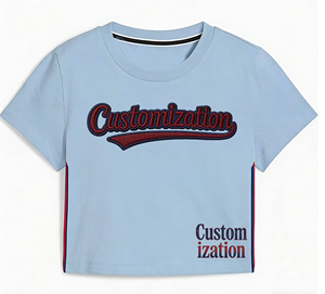 T-shirt court bleu clair personnalisé OEM ODM à manches courtes, col rond, bande latérale, en coton respirant, décontracté, été, avec logo personnalisé - Product Image 1
