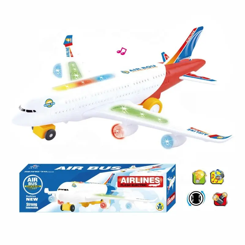 Electric LED Flashing Lights Airplane Toys Kids Bump and Go Musical Toddler Toy Airplane