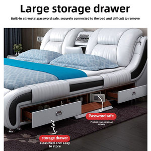 Giường ngủ đôi hiện đại và đơn giản, giường gỗ nguyên khối và da, giường mềm mại đa chức năng và thông minh có ngăn chứa đồ dành cho đám cưới - Product Image 4