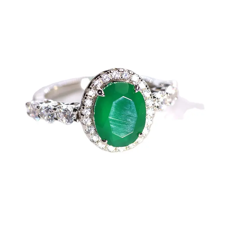 High Quality S925 Green Agate Ring Zircon Natural Gemstone Making Jewelry Party Wedding Fashion Style