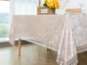 Nappes de table rectangulaires en velours doux et luxueux de couleur champagne - Product Image 6