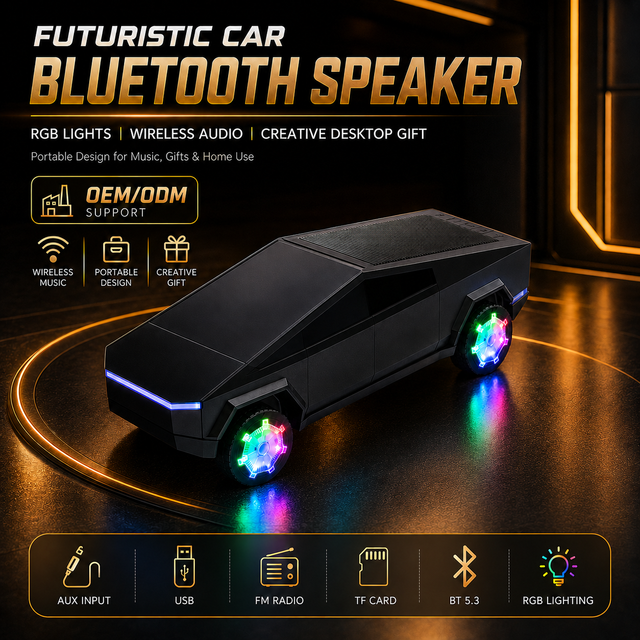 Tesla Cybertruck Pickuptruck Wireless Charging Charger Car Shape Blue Tooth Speakers With BT/FM/TF/USB/AUX/RGB