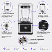 Mixeur Électrique Professionnel Commercial Robuste Multifonction pour Smoothies, Capacité 2.0L, 5+ Vitesses, Anti-fuite, Idéal Hôtels