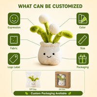 Mainan Tanaman Pot Plush dengan Wajah Tersenyum dan Daun Pom Pom, Tanaman Boneka Hijau Lembut untuk Dekorasi Rumah