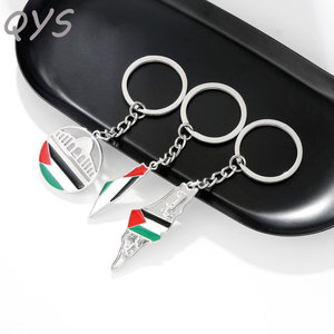 QYS Zinc Alloy Palestine Flag Map Keychain Gold Metal Country Flag Pendant <b>Key</b> <b>Ring</b> Souvenir Gift - Product Image 4