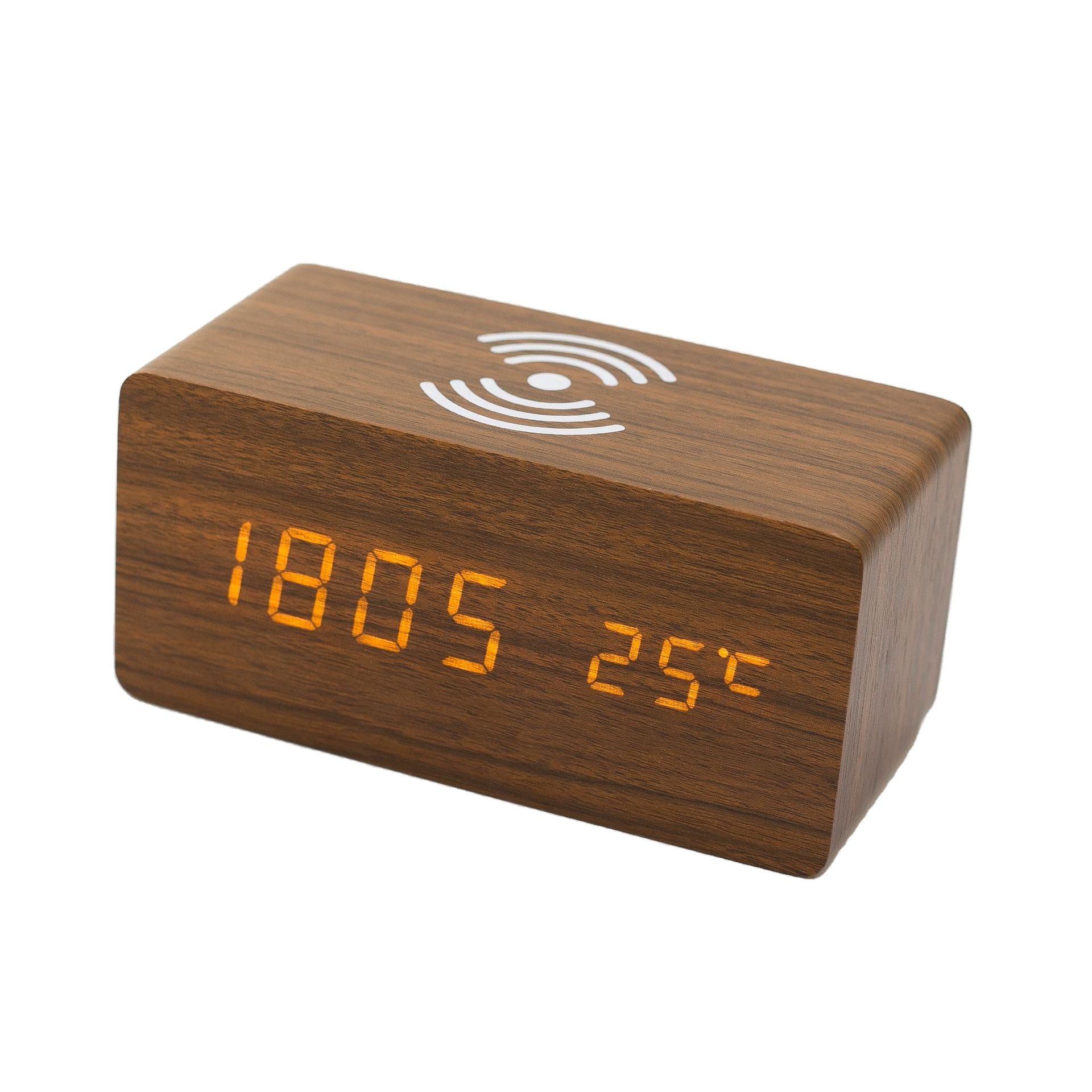 Новинка, Лидер продаж, деревянное Беспроводное зарядное устройство QI, светодиодный Календарь, время, температура, голосовое управление, Деревянный цифровой будильник