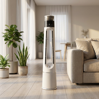 Ventilateur sans pales 3-en-1 sur pied avec fonction chauffage et humidification, commande vocale, télécommande, éclairage, emballage en boîte couleur pour usage domestique