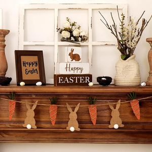 DAMAI Easter Wooden Block Rabbit Ornament Farmhouse Layered Tray Decor for Home Tabletop Decor Easter Craft Wooden Material - Product Image 1