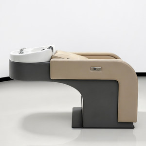 Fauteuil de lavage semi-inclinable électrique avec lit de lavage de cheveux et bassin en céramique pour salon de coiffure - Product Image 1