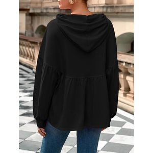 Sweat-shirt ample à capuche pour femme, manches longues, avec cordon de serrage et ourlet peplum, en maille décontractée - Product Image 6